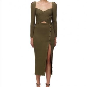 Self-Portrait Khaki Cut Out Knit Midi Dress